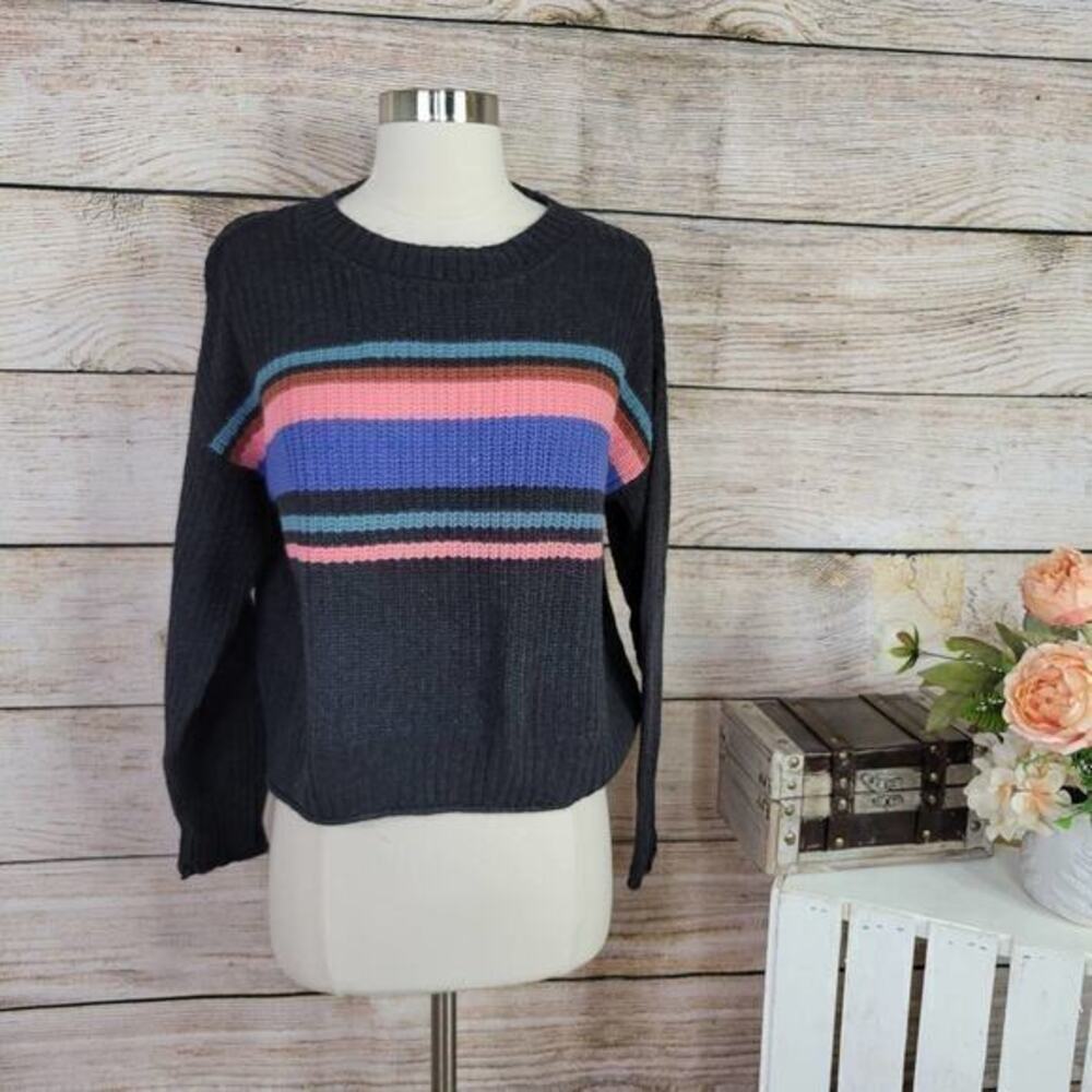 American Eagle Knit Striped Gray Sweater XS